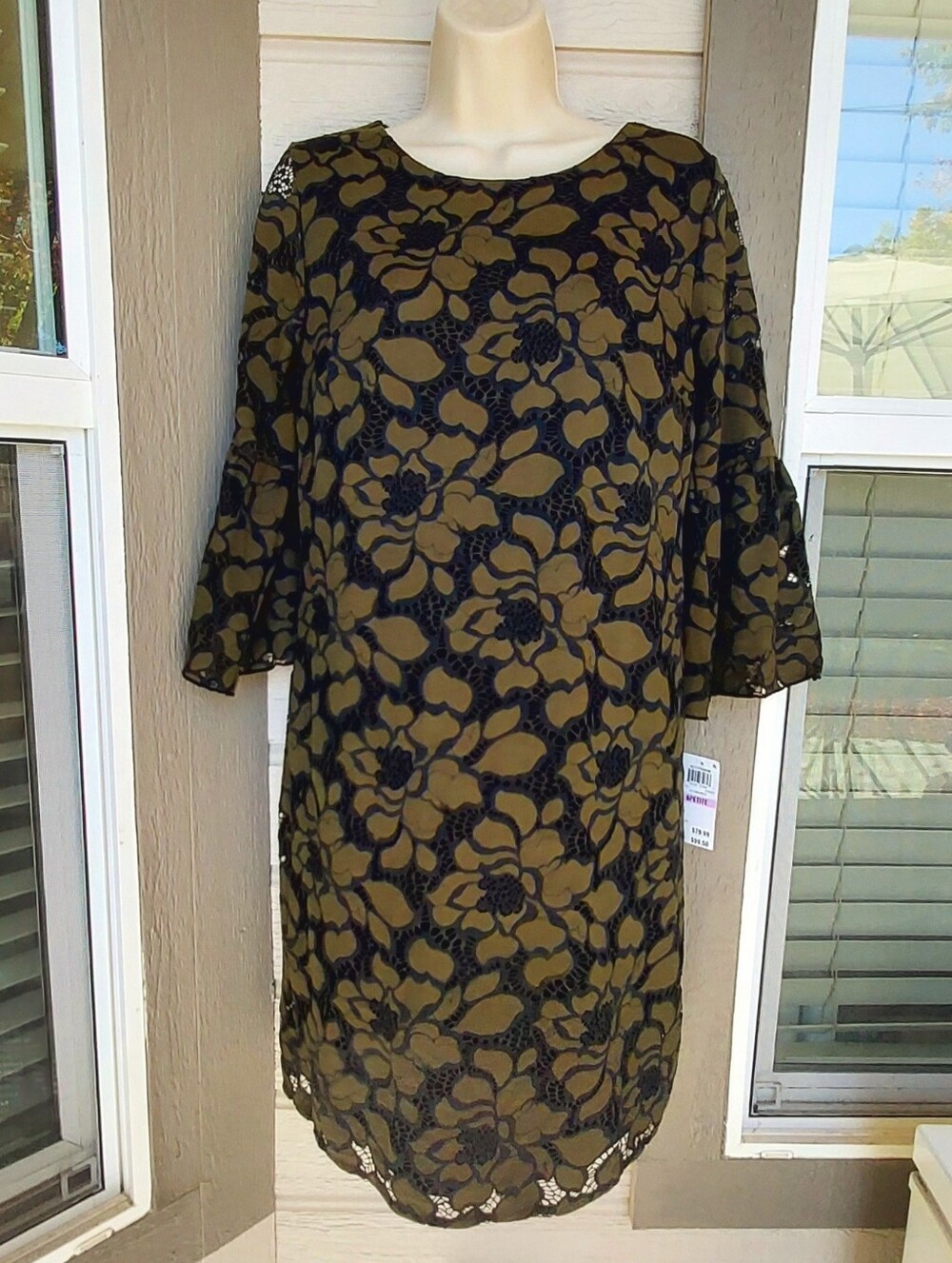 NWT Alfani Olive Green Floral Lace MidiDress - 6 Petite